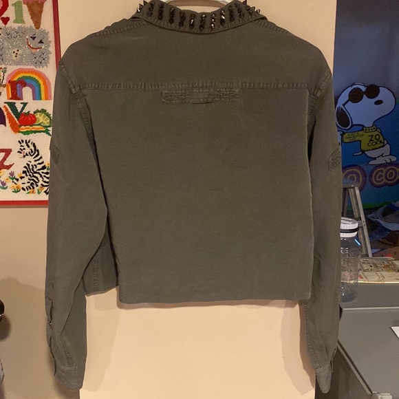 TopShop Army Green Moto Studded Collar Top - Picture 3 of 5